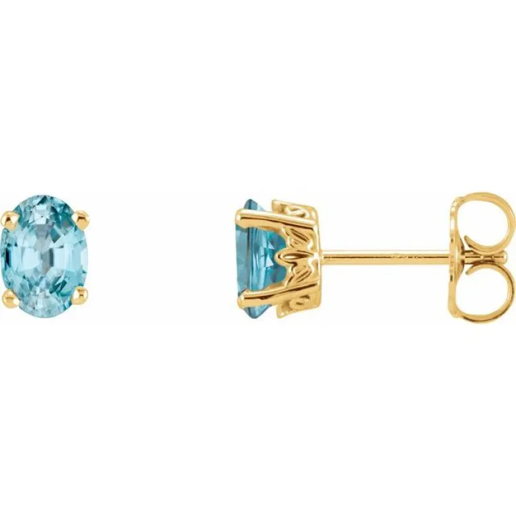 14K Yellow Natural Blue Zircon Earrings