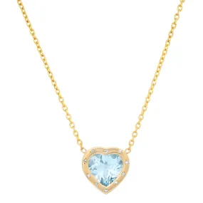 14K YG Aquamarine Heart and Diamond Necklace