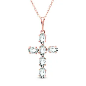 1.5 Carat 14K Solid Rose Gold Cross Necklace Natural Aquamarine