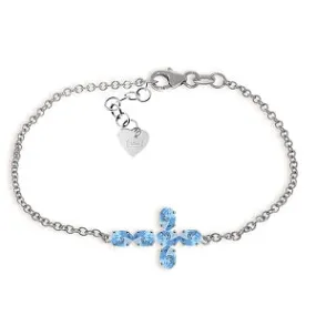 1.7 Carat 14K Solid White Gold Cross Bracelet Natural Blue Topaz