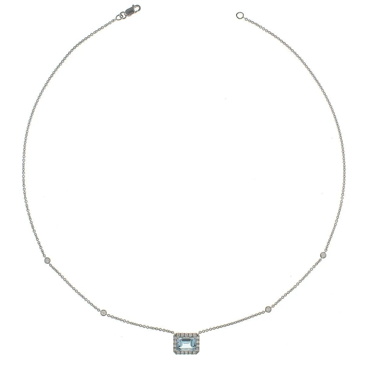 1.71carat Aquamarine Center with Diamond Halo East - West Set Solitaire Pendant Necklace