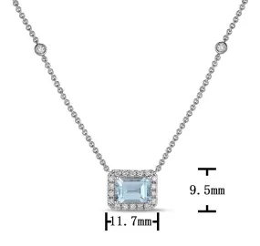 1.71carat Aquamarine Center with Diamond Halo East - West Set Solitaire Pendant Necklace