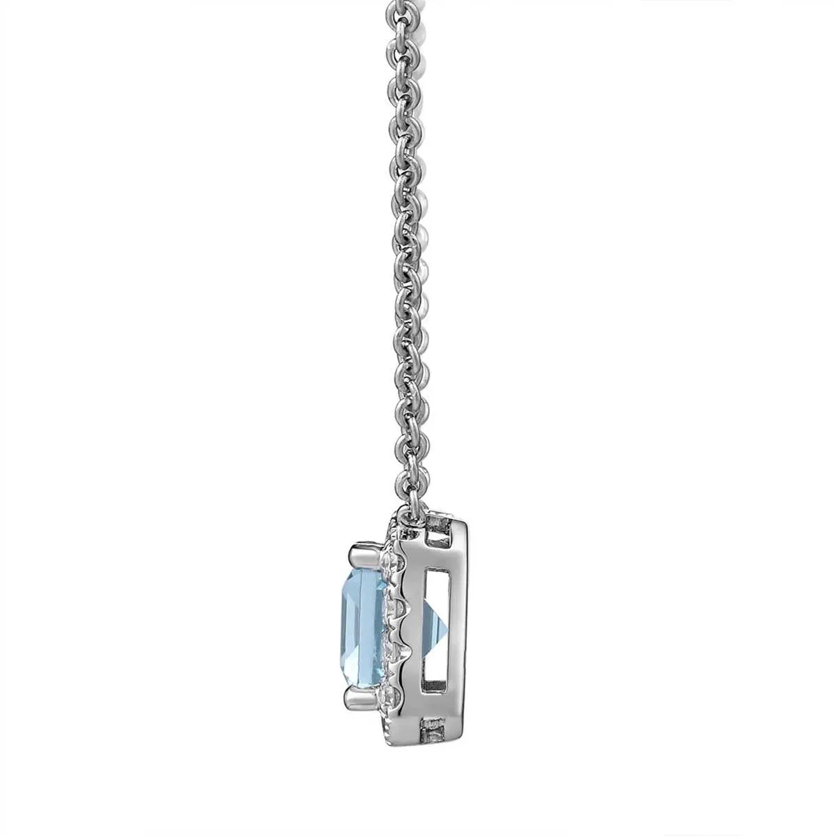 1.71carat Aquamarine Center with Diamond Halo East - West Set Solitaire Pendant Necklace