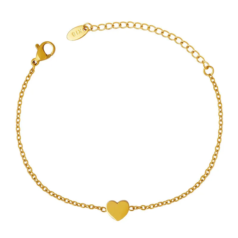 18K Gold Plated Stainless Steel Dainty Small Round Coin Disc Initial Bracelet For Birthday Gift