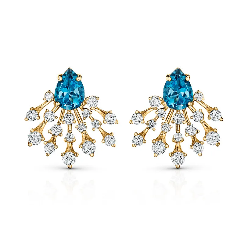 18k Luminus Yellow Gold Earring With 0.81 Cts Vs-Gh Diamonds  And Topaz