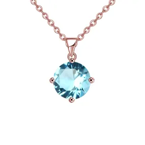 18K Rose Gold 1/2 Carat Created Aquamarine Round Stud Necklace Plated 18 inch