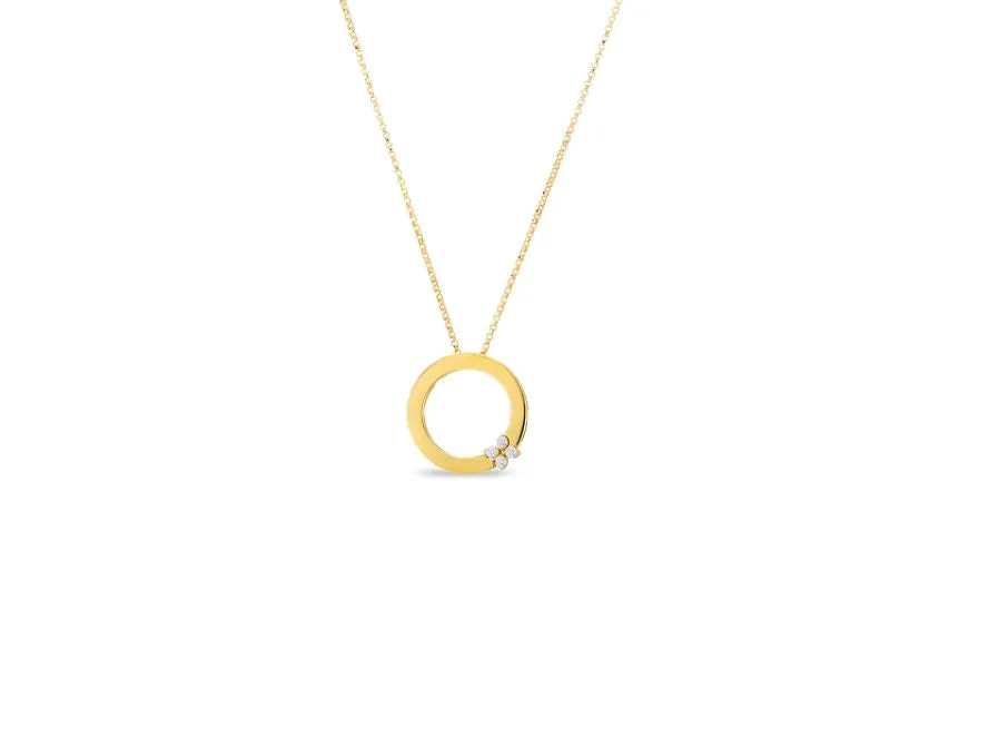 18K YELLOW GOLD AND DIAMOND FLOWER CIRCLE NECKLACE .07 CT DIA