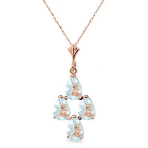 1.95 Carat 14K Solid Rose Gold Pyramid Aquamarine Necklace