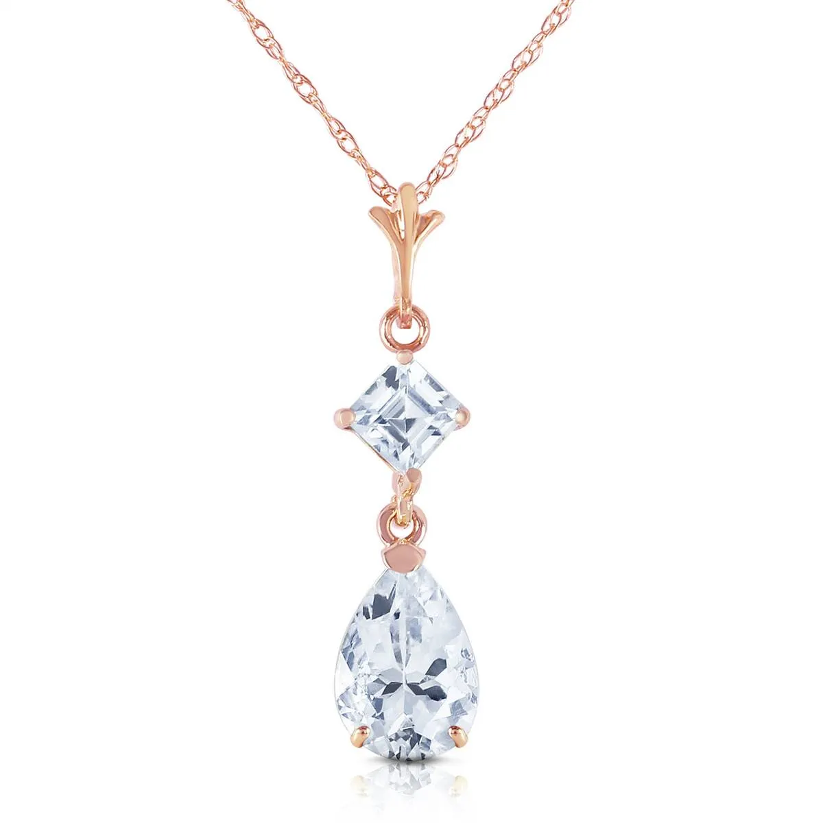 2 Carat 14K Solid Rose Gold Sparkly Dew Aquamarine Necklace