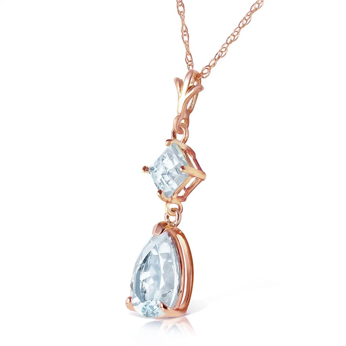 2 Carat 14K Solid Rose Gold Sparkly Dew Aquamarine Necklace