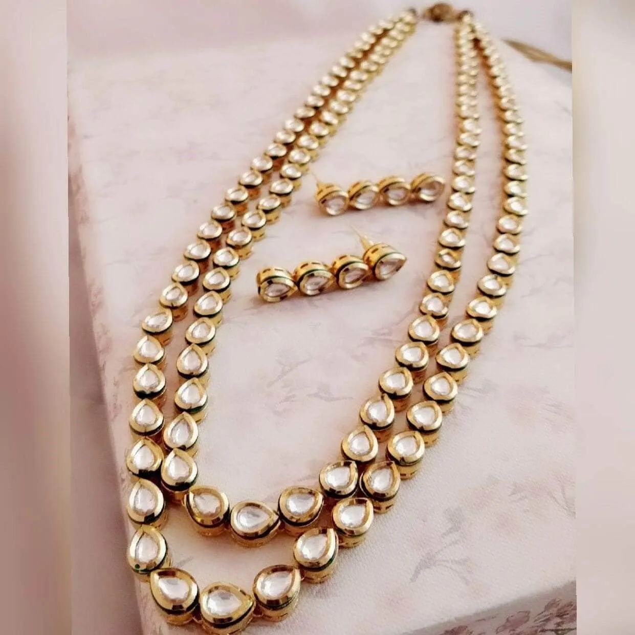 2 Line Kundan With Line Earring