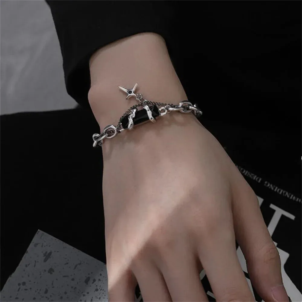 2023 Retro Black Zircon Star Bracelet For Women Men Trend Titanium Steel Punk Nk Chain Unisex Jewelry New Couple Accessories