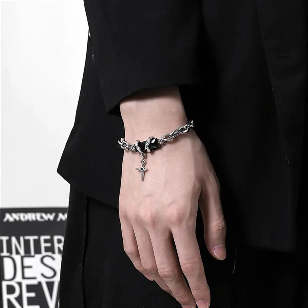 2023 Retro Black Zircon Star Bracelet For Women Men Trend Titanium Steel Punk Nk Chain Unisex Jewelry New Couple Accessories