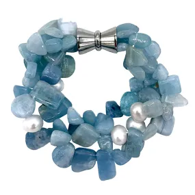 224-25 | AQUAMARINE & PEARL TRIPLE STRAND BRACELET