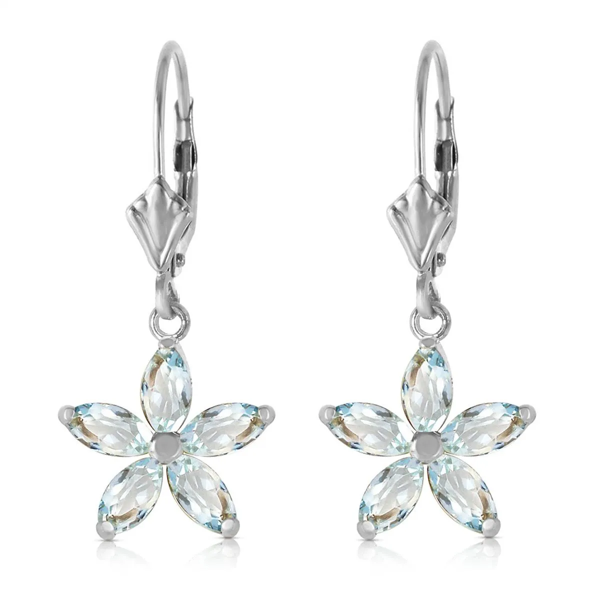 2.8 Carat 14K Solid White Gold Stand Firm Aquamarine Earrings