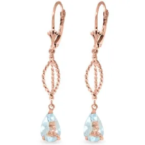 3 Carat 14K Solid Rose Gold Earrings Dangling Aquamarine