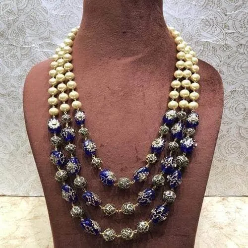 3 Layered Pearl Semi Prescious Necklace