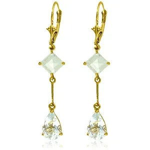 3.75 Carat 14K Solid Yellow Gold Leverback Earrings Aquamarine