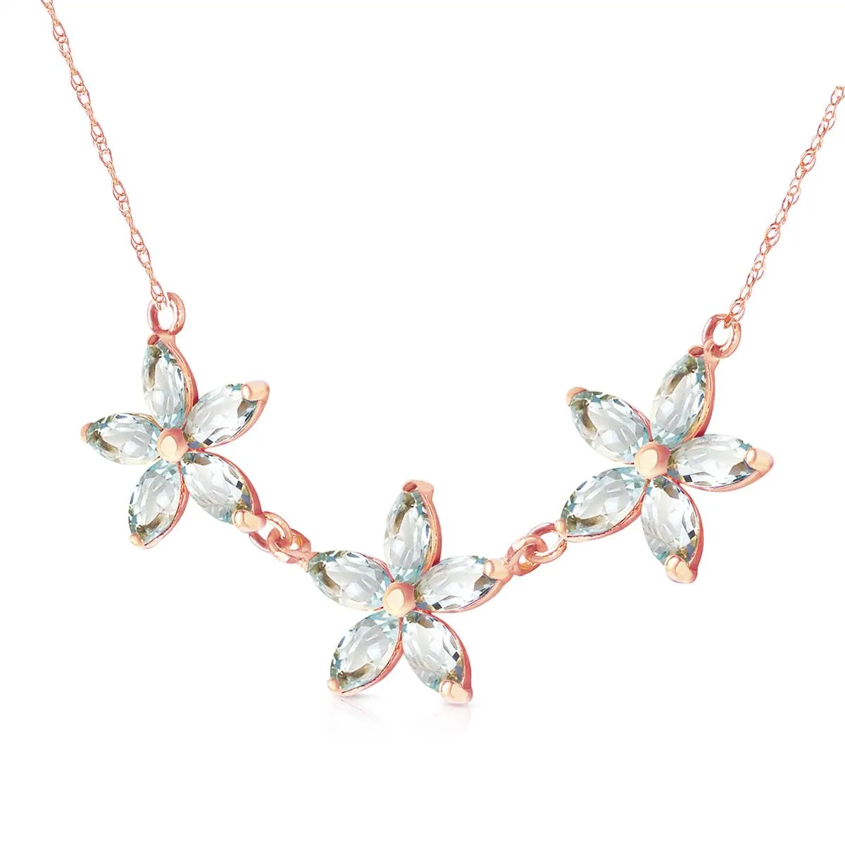 4.2 Carat 14K Solid Rose Gold Necklace Natural Aquamarine