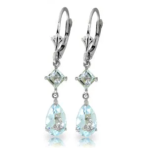 4.5 Carat 14K Solid White Gold Twirl Laughter Aquamarine Earrings