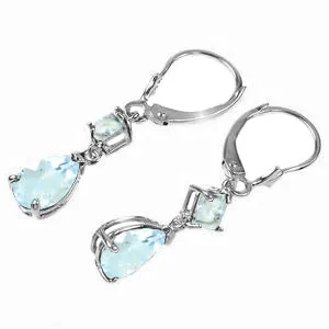 4.5 Carat 14K Solid White Gold Twirl Laughter Aquamarine Earrings