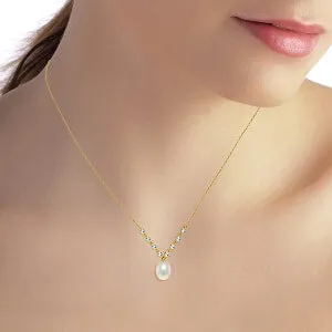 5 Carat 14K Solid Yellow Gold Necklace Natural Aquamarine Pearl