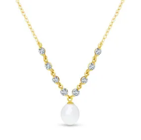 5 Carat 14K Solid Yellow Gold Necklace Natural Aquamarine Pearl