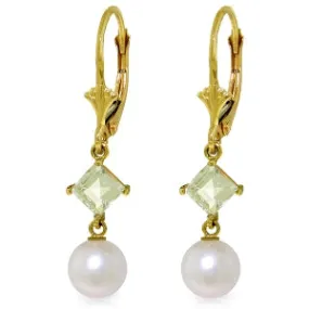 5 Carat 14K Solid Yellow Gold Resolution Aquamarine Pearl Earrings