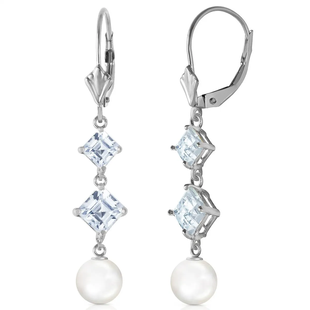 6.5 Carat 14K Solid White Gold Room For You Aquamarine Pearl Earrings