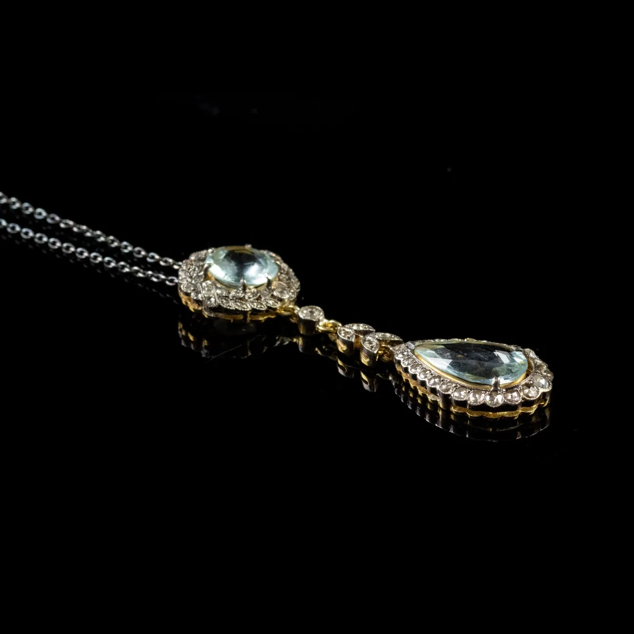 6Ct Aquamarine Diamond Pendant Necklace Silver 9Ct Gold