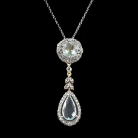 6Ct Aquamarine Diamond Pendant Necklace Silver 9Ct Gold