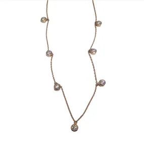 7 Hanging Diamond bezel station necklace 14K Rose Gold