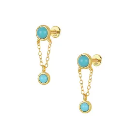 925 Silver Gold Round Turquoise Flat Earrings