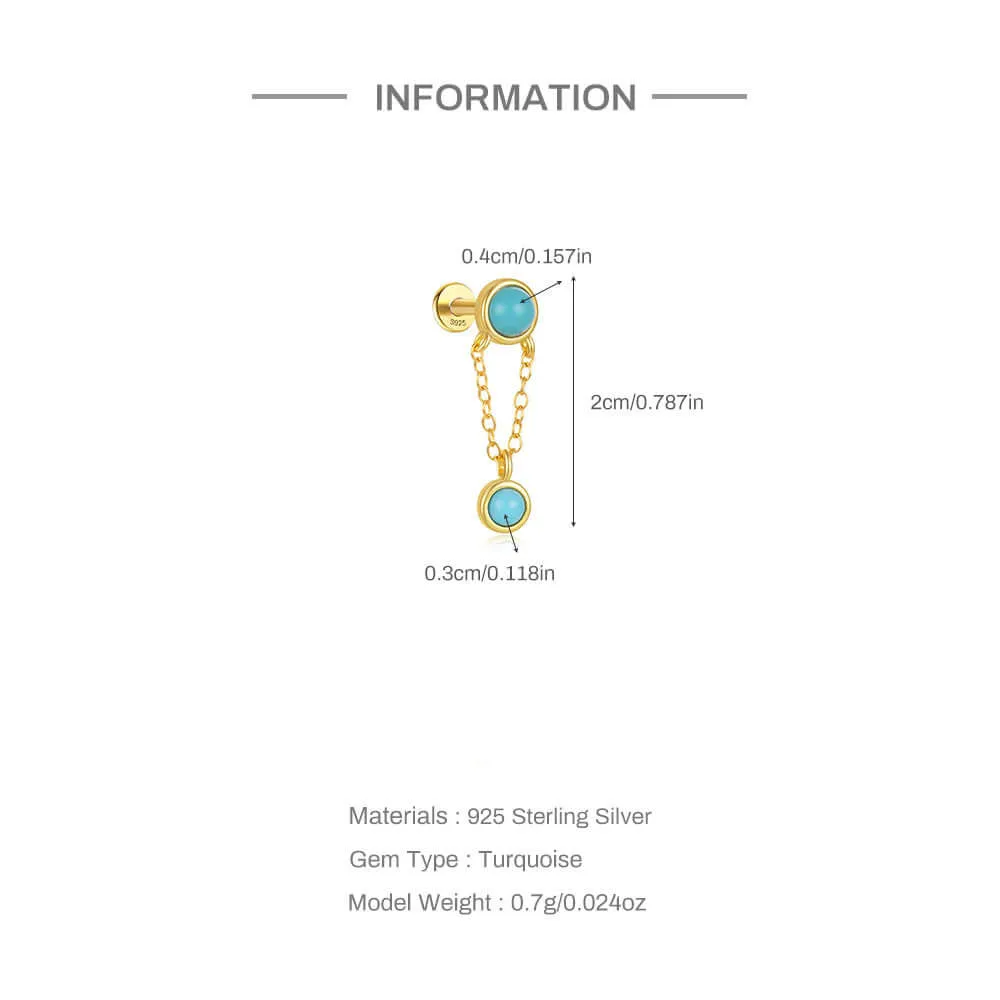 925 Silver Gold Round Turquoise Flat Earrings