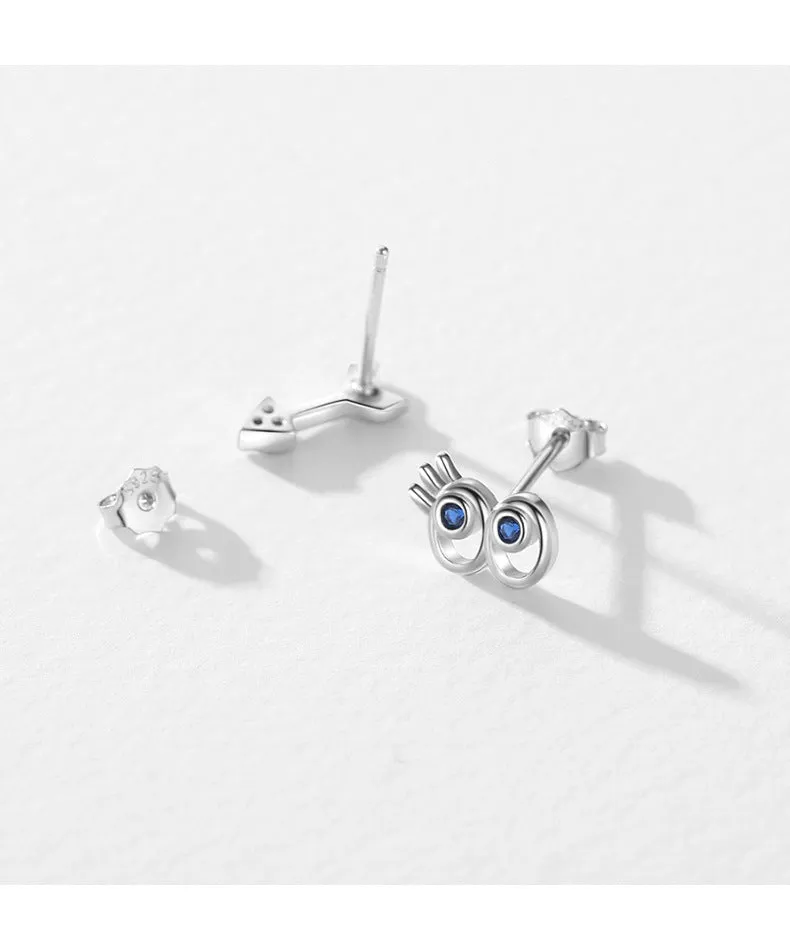 925 Sterling Silver Hollow Big Eyes Eyelash Arrow Asymmetric Earrings