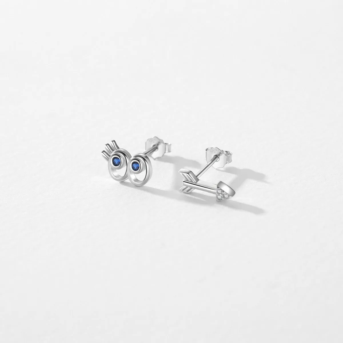 925 Sterling Silver Hollow Big Eyes Eyelash Arrow Asymmetric Earrings