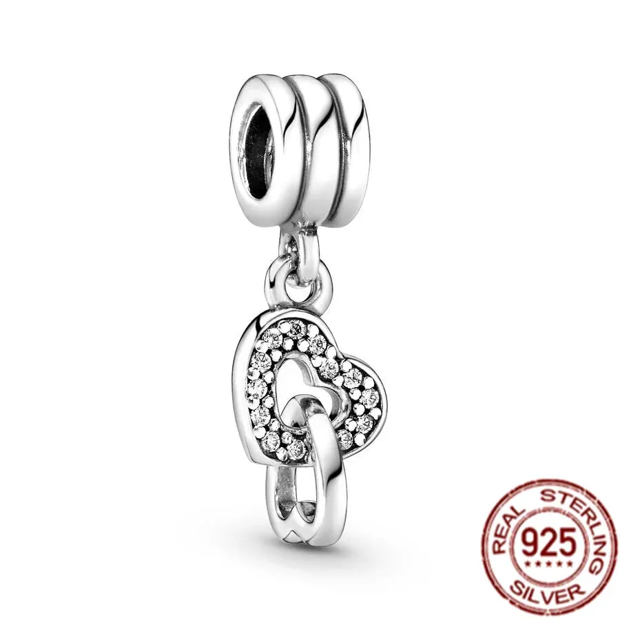 925 Sterling Silver Lnterlocking Hearts And Sail Boat Dangle Charm Beads Fit Original Pandora Bracelet Necklace DIY Jewelry Gift