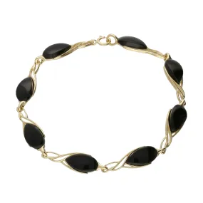 9ct Yellow Gold Whitby Jet Celtic Teardrop Bracelet