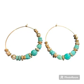 Adorne Turquoise And Gold Beaded Hoop Earrings