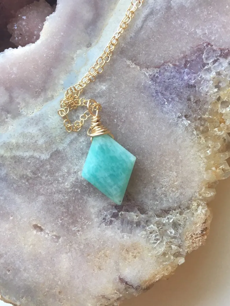 Amazonite Pendant Necklace - Crystal Necklace - Amazonite Jewelry - Stone Necklace - Heart Chakra Necklace