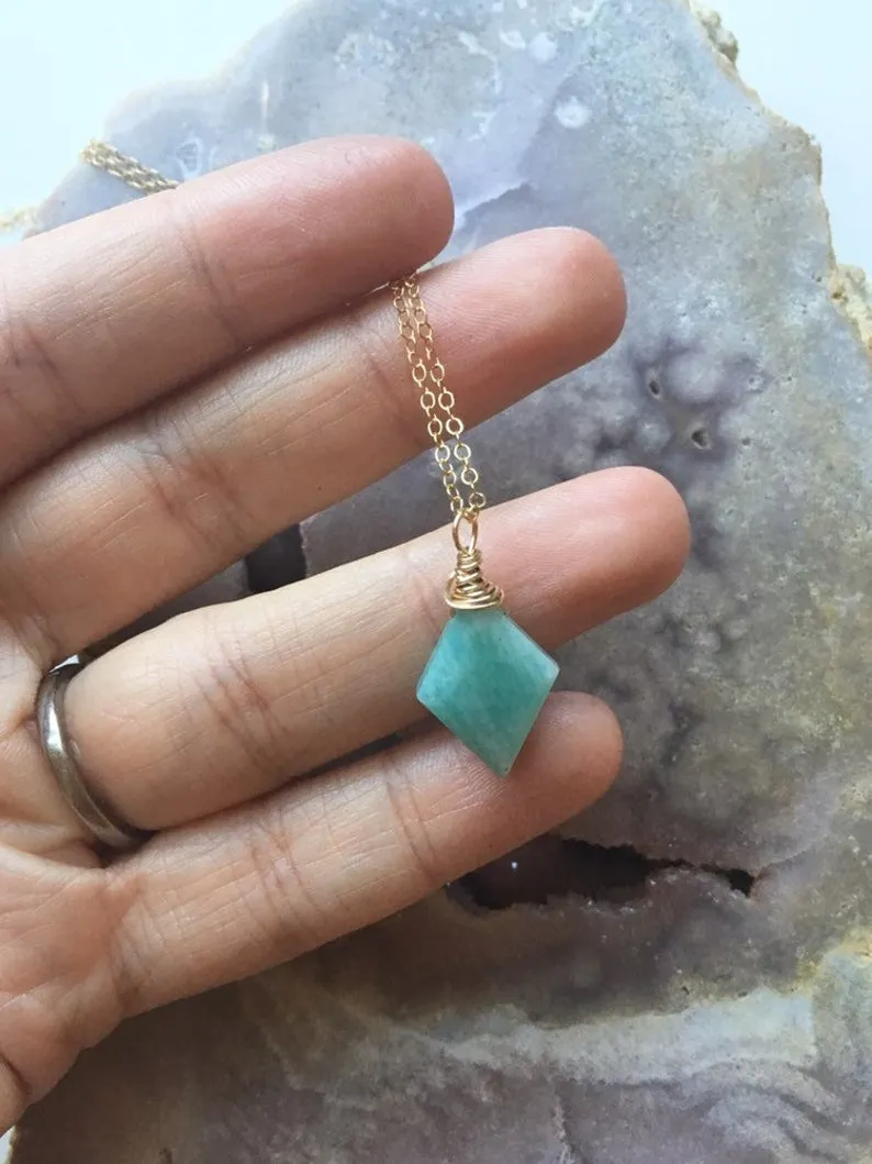 Amazonite Pendant Necklace - Crystal Necklace - Amazonite Jewelry - Stone Necklace - Heart Chakra Necklace