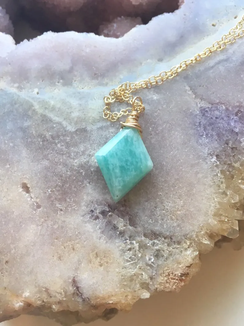 Amazonite Pendant Necklace - Crystal Necklace - Amazonite Jewelry - Stone Necklace - Heart Chakra Necklace