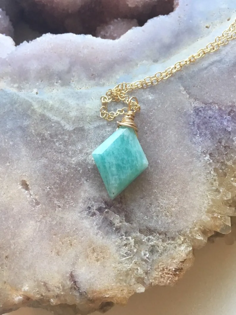 Amazonite Pendant Necklace - Crystal Necklace - Amazonite Jewelry - Stone Necklace - Heart Chakra Necklace