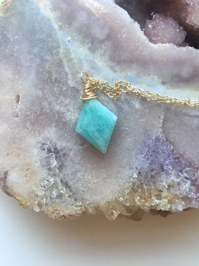 Amazonite Pendant Necklace - Crystal Necklace - Amazonite Jewelry - Stone Necklace - Heart Chakra Necklace