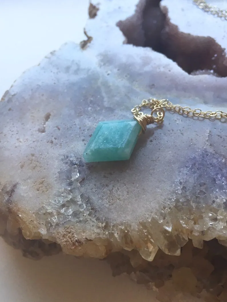 Amazonite Pendant Necklace - Crystal Necklace - Amazonite Jewelry - Stone Necklace - Heart Chakra Necklace