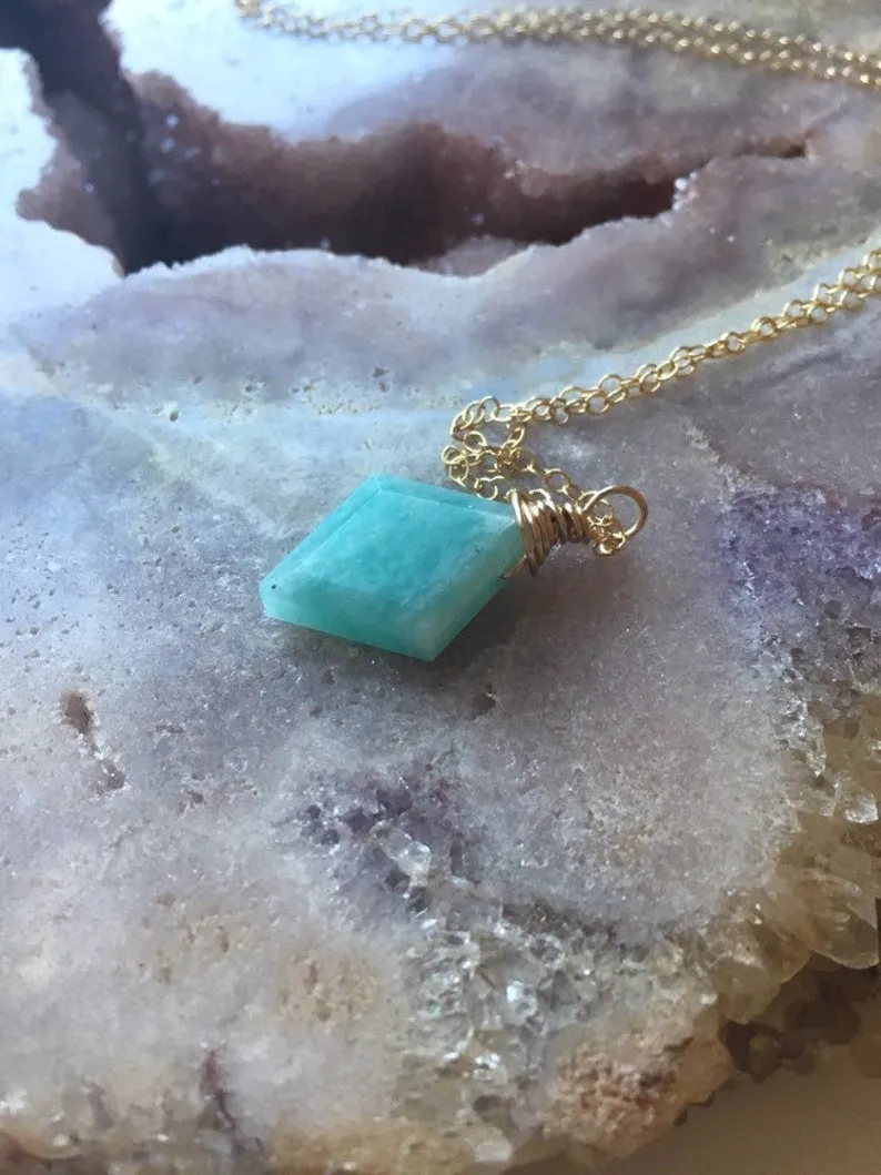 Amazonite Pendant Necklace - Crystal Necklace - Amazonite Jewelry - Stone Necklace - Heart Chakra Necklace