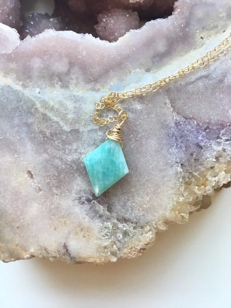 Amazonite Pendant Necklace - Crystal Necklace - Amazonite Jewelry - Stone Necklace - Heart Chakra Necklace