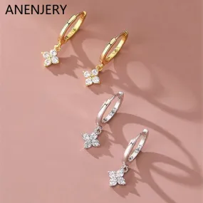 ANENJERY Zircon Flower Pendant Hoop Earrings for Women Simple Fashion Huggies Jewelry aretes