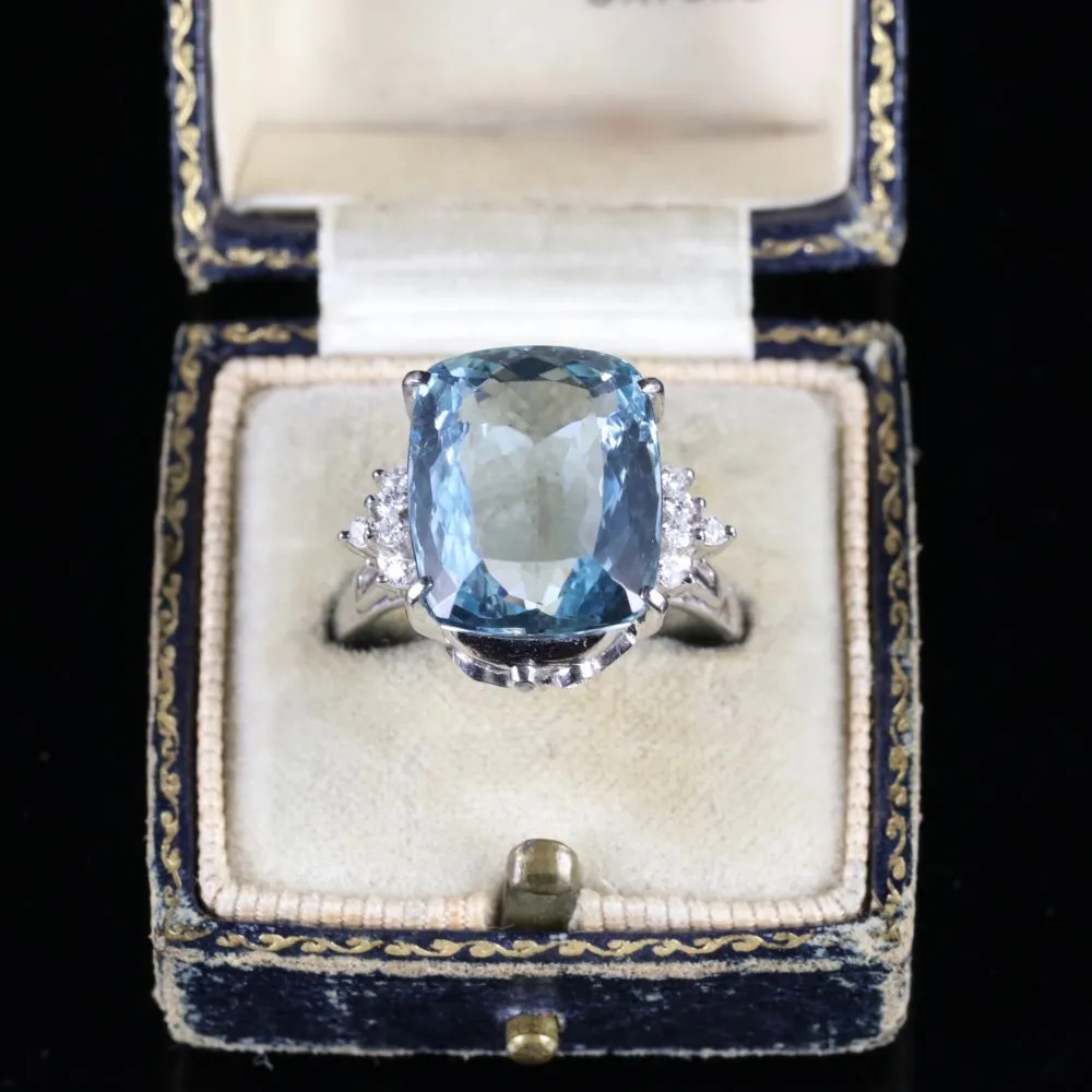 Antique Art Deco Aquamarine Diamond Ring Platinum Circa 1920