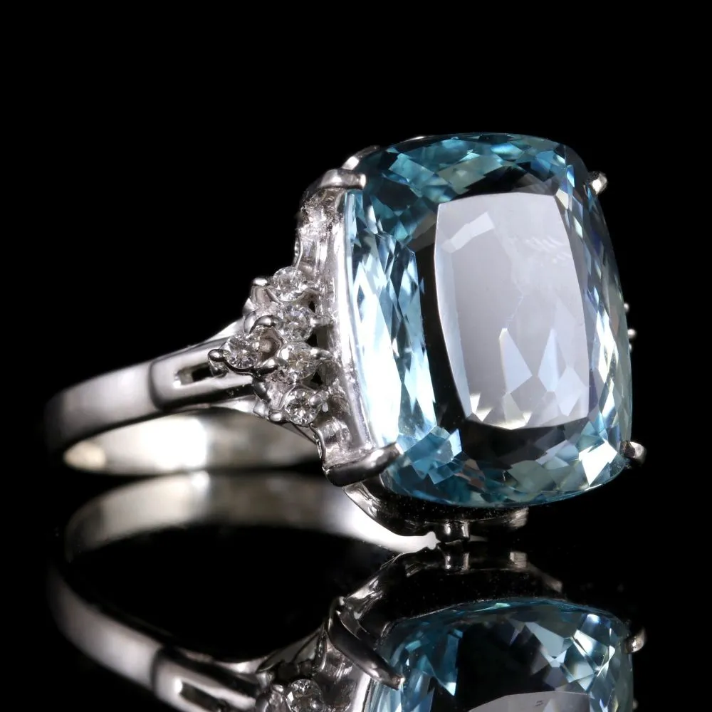 Antique Art Deco Aquamarine Diamond Ring Platinum Circa 1920